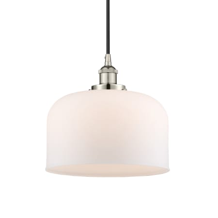 A large image of the Innovations Lighting 616-1PH-12-12-L Bell Pendant Polished Nickel / Matte White