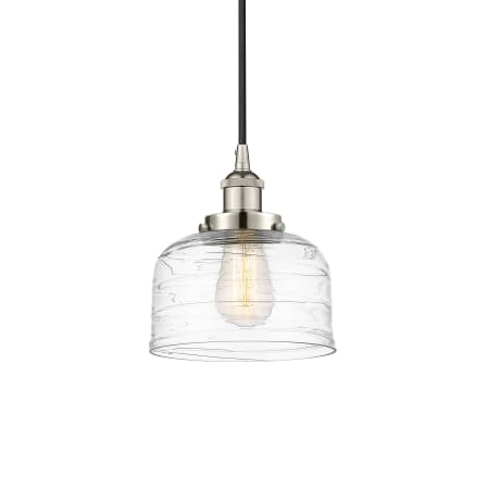 A large image of the Innovations Lighting 616-1PH-10-8 Bell Pendant Polished Nickel / Clear Deco Swirl