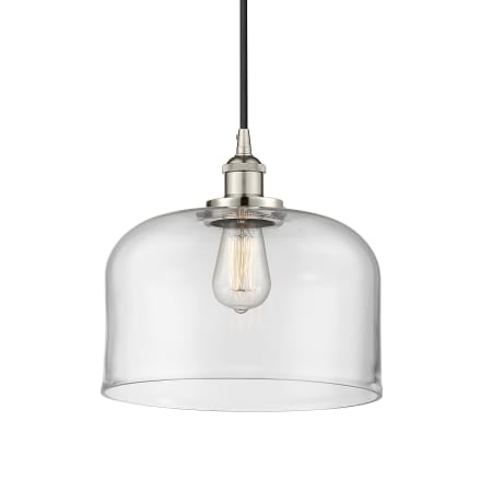 A large image of the Innovations Lighting 616-1PH-12-12-L Bell Pendant Polished Nickel / Clear