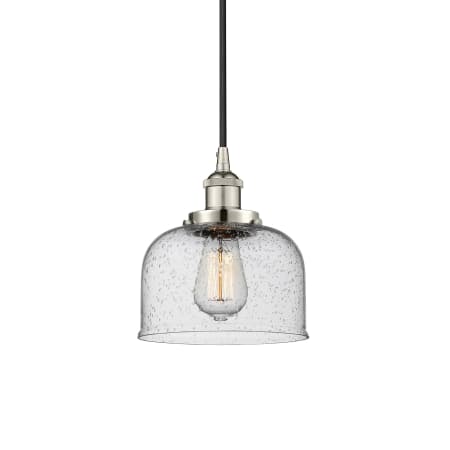A large image of the Innovations Lighting 616-1PH-10-8 Bell Pendant Polished Nickel / Seedy