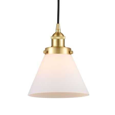 A large image of the Innovations Lighting 616-1PH-10-8 Cone Pendant Satin Gold / Matte White