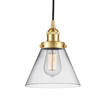 A large image of the Innovations Lighting 616-1PH-10-8 Cone Pendant Satin Gold / Clear