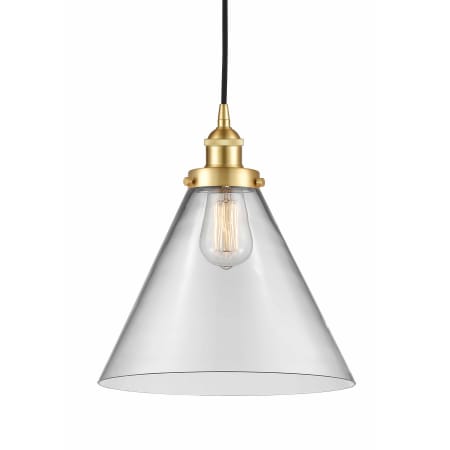 A large image of the Innovations Lighting 616-1PH-15-12-L Cone Pendant Satin Gold / Clear