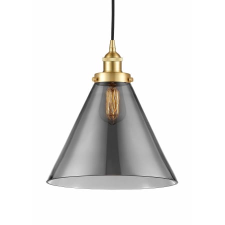 A large image of the Innovations Lighting 616-1PH-15-12-L Cone Pendant Satin Gold / Plated Smoke