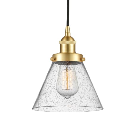 A large image of the Innovations Lighting 616-1PH-10-8 Cone Pendant Satin Gold / Seedy