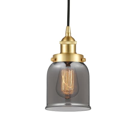 A large image of the Innovations Lighting 616-1PH-10-5 Bell Pendant Satin Gold / Plated Smoke