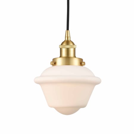 A large image of the Innovations Lighting 616-1PH-10-8 Oxford Pendant Satin Gold / Matte White