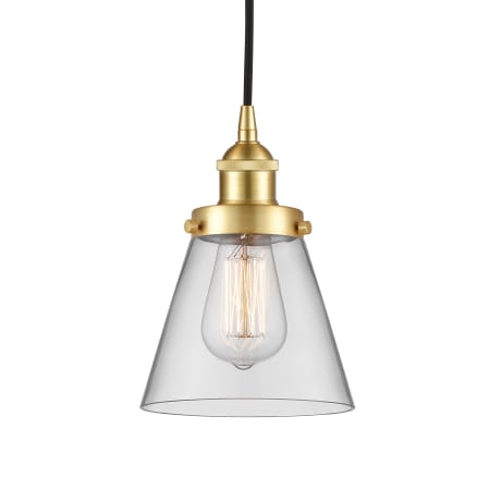 A large image of the Innovations Lighting 616-1PH-10-6 Cone Pendant Satin Gold / Clear