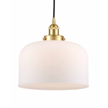 A large image of the Innovations Lighting 616-1PH-12-12-L Bell Pendant Satin Gold / Matte White