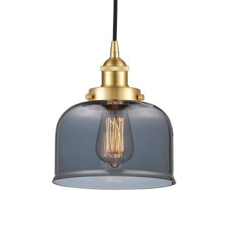A large image of the Innovations Lighting 616-1PH-10-8 Bell Pendant Satin Gold / Plated Smoke