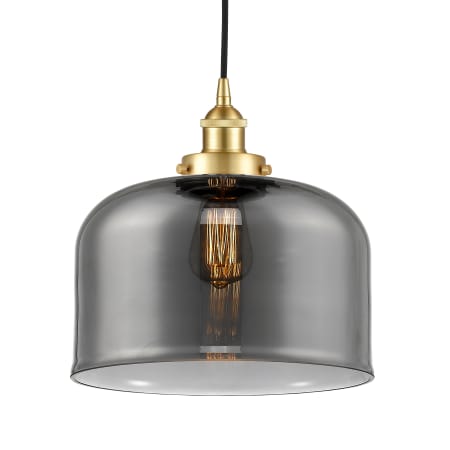 A large image of the Innovations Lighting 616-1PH-12-12-L Bell Pendant Satin Gold / Plated Smoke