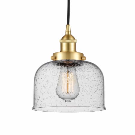 A large image of the Innovations Lighting 616-1PH-10-8 Bell Pendant Satin Gold / Seedy