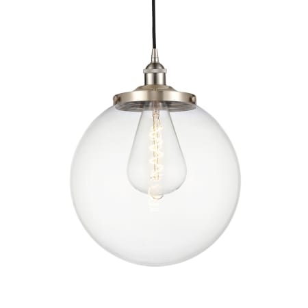 A large image of the Innovations Lighting 616-1PH-18-14 Beacon Pendant Brushed Satin Nickel / Clear