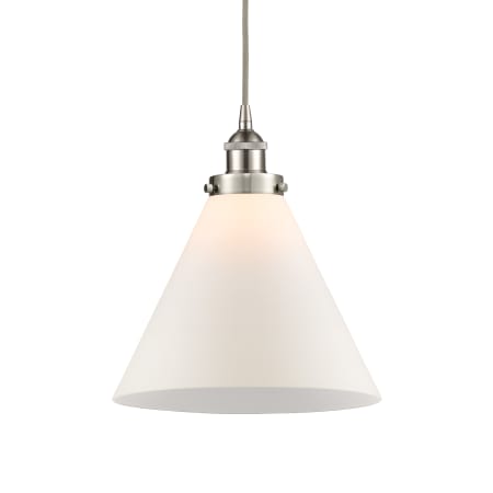 A large image of the Innovations Lighting 616-1PH-15-12-L Cone Pendant Brushed Satin Nickel / Matte White