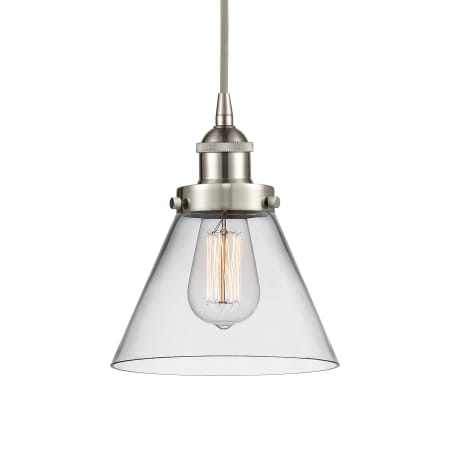 A large image of the Innovations Lighting 616-1PH-10-8 Cone Pendant Brushed Satin Nickel / Clear