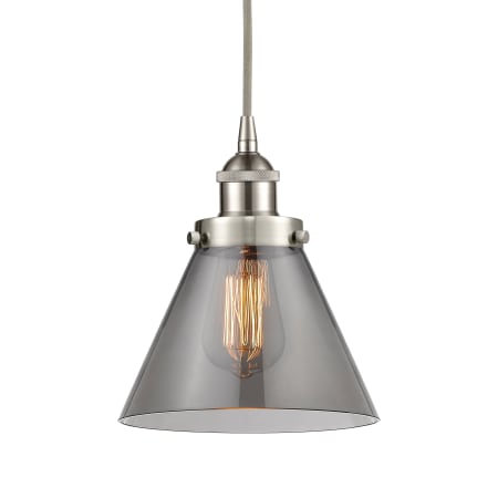 A large image of the Innovations Lighting 616-1PH-10-8 Cone Pendant Brushed Satin Nickel / Plated Smoke