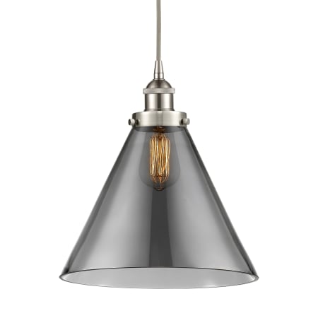 A large image of the Innovations Lighting 616-1PH-15-12-L Cone Pendant Brushed Satin Nickel / Plated Smoke