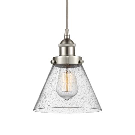 A large image of the Innovations Lighting 616-1PH-10-8 Cone Pendant Brushed Satin Nickel / Seedy