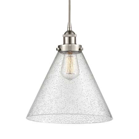 A large image of the Innovations Lighting 616-1PH-15-12-L Cone Pendant Brushed Satin Nickel / Seedy