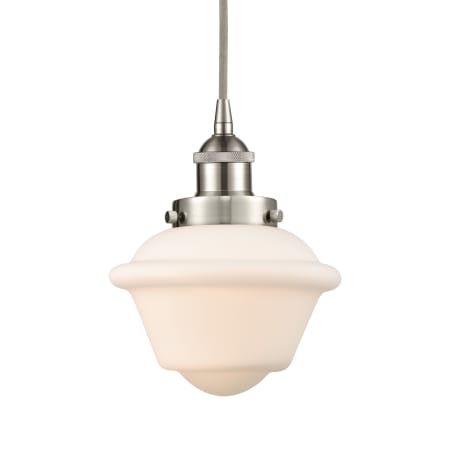 A large image of the Innovations Lighting 616-1PH-10-8 Oxford Pendant Brushed Satin Nickel / Matte White
