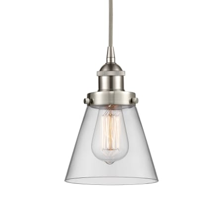 A large image of the Innovations Lighting 616-1PH-10-6 Cone Pendant Brushed Satin Nickel / Clear