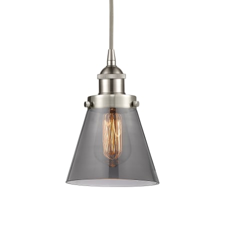 A large image of the Innovations Lighting 616-1PH-10-6 Cone Pendant Brushed Satin Nickel / Plated Smoke