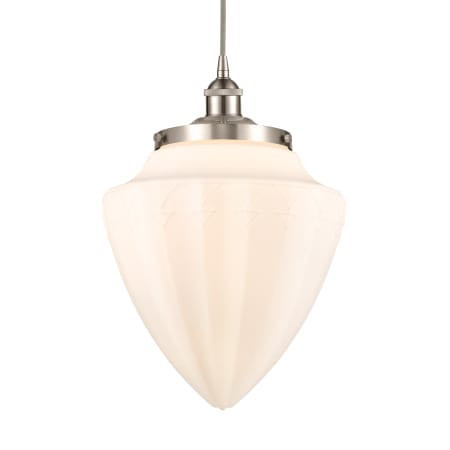 A large image of the Innovations Lighting 616-1PH-17-12 Bullet Pendant Brushed Satin Nickel / Matte White