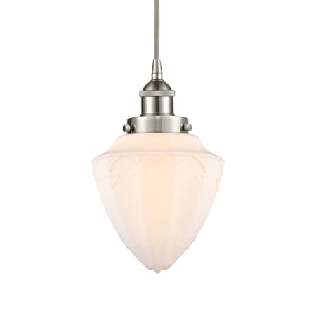 A large image of the Innovations Lighting 616-1PH-12-7 Bullet Pendant Brushed Satin Nickel / Matte White