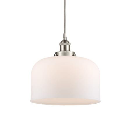 A large image of the Innovations Lighting 616-1PH-12-12-L Bell Pendant Brushed Satin Nickel / Matte White