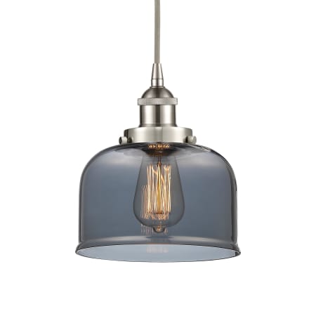 A large image of the Innovations Lighting 616-1PH-10-8 Bell Pendant Brushed Satin Nickel / Plated Smoke
