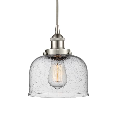 A large image of the Innovations Lighting 616-1PH-10-8 Bell Pendant Brushed Satin Nickel / Seedy