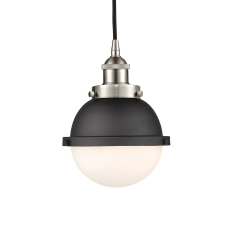 A large image of the Innovations Lighting 616-1PH-10-7 Hampden Pendant Brushed Satin Nickel / Matte Black / Matte White