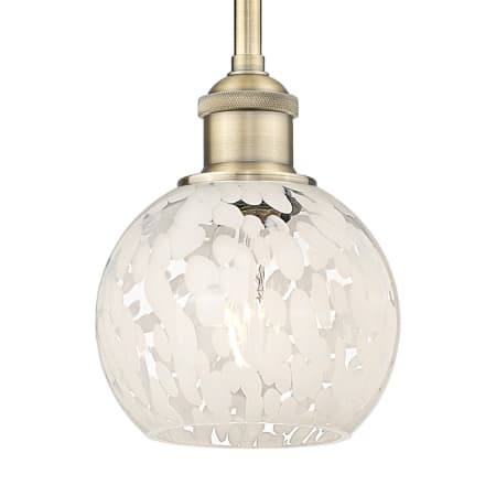 A large image of the Innovations Lighting 616-1S 8 6 White Mouchette Pendant Antique Brass