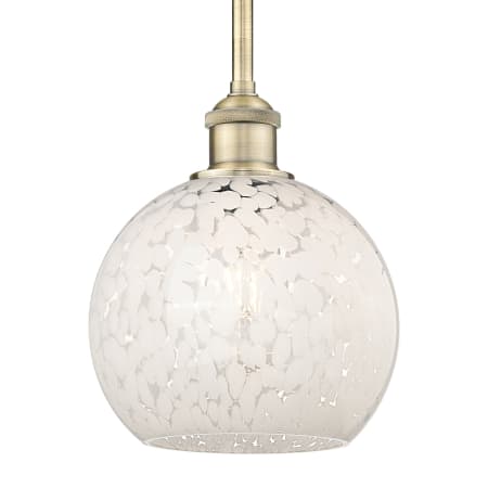 A large image of the Innovations Lighting 616-1S 10 8 White Mouchette Pendant Antique Brass