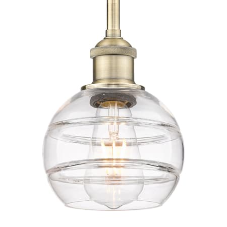 A large image of the Innovations Lighting 616-1S 7 6 Rochester Pendant Antique Brass / Clear