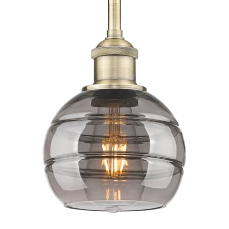 A large image of the Innovations Lighting 616-1S 7 6 Rochester Pendant Antique Brass / Light Smoke