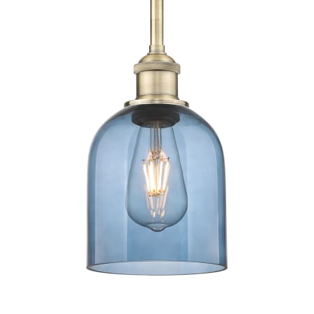 A large image of the Innovations Lighting 616-1S 9 6 Bella Pendant Antique Brass / Princess Blue