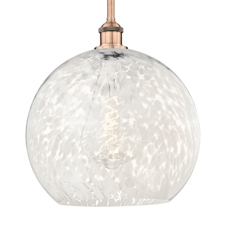 A large image of the Innovations Lighting 616-1S 16 14 White Mouchette Pendant Antique Copper