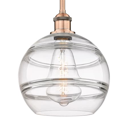 A large image of the Innovations Lighting 616-1S 11 10 Rochester Pendant Antique Copper / Clear