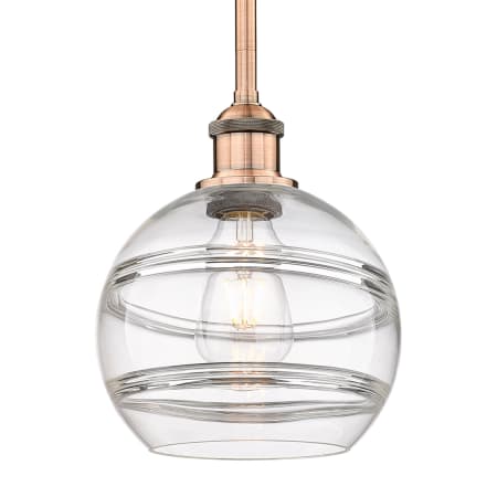 A large image of the Innovations Lighting 616-1S 9 8 Rochester Pendant Antique Copper / Clear