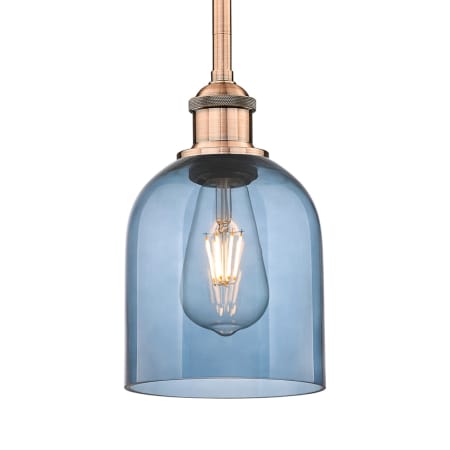 A large image of the Innovations Lighting 616-1S 9 6 Bella Pendant Antique Copper / Princess Blue