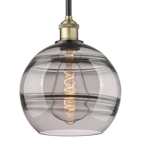 A large image of the Innovations Lighting 616-1S 11 10 Rochester Pendant Black Antique Brass / Light Smoke