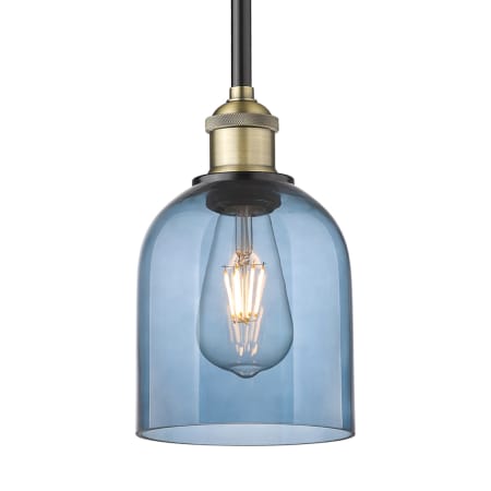 A large image of the Innovations Lighting 616-1S 9 6 Bella Pendant Black Antique Brass / Princess Blue