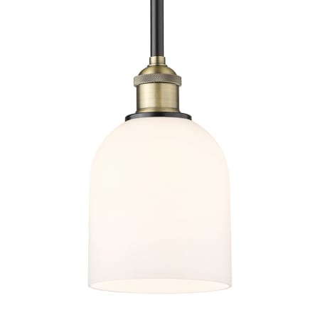 A large image of the Innovations Lighting 616-1S 9 6 Bella Pendant Black Antique Brass / Glossy White