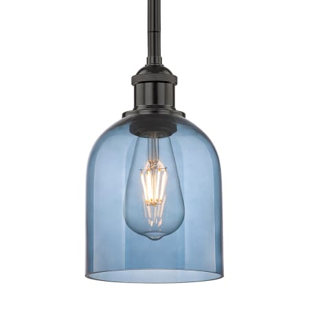 A large image of the Innovations Lighting 616-1S 9 6 Bella Pendant Matte Black / Princess Blue