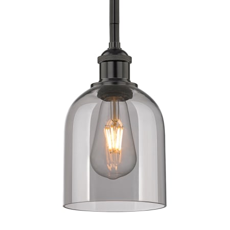 A large image of the Innovations Lighting 616-1S 9 6 Bella Pendant Matte Black / Light Smoke