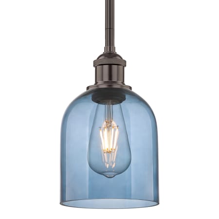 A large image of the Innovations Lighting 616-1S 9 6 Bella Pendant Oil Rubbed Bronze / Princess Blue