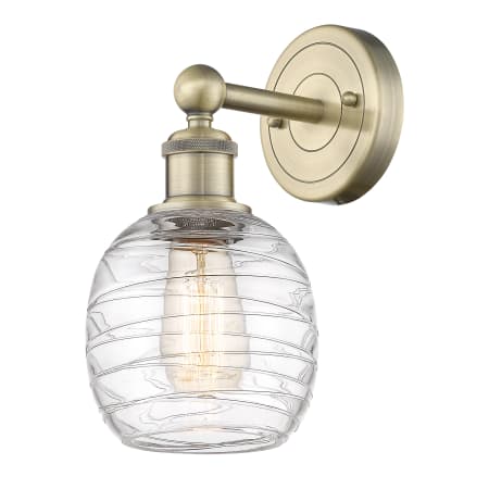 A large image of the Innovations Lighting 616-1W-12-6 Belfast Sconce Antique Brass / Deco Swirl