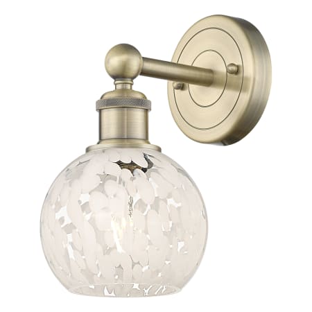 A large image of the Innovations Lighting 616-1W 10 6 White Mouchette Sconce Antique Brass