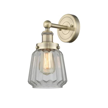 A large image of the Innovations Lighting 616-1W-10-7 Chatham Sconce Antique Brass / Clear